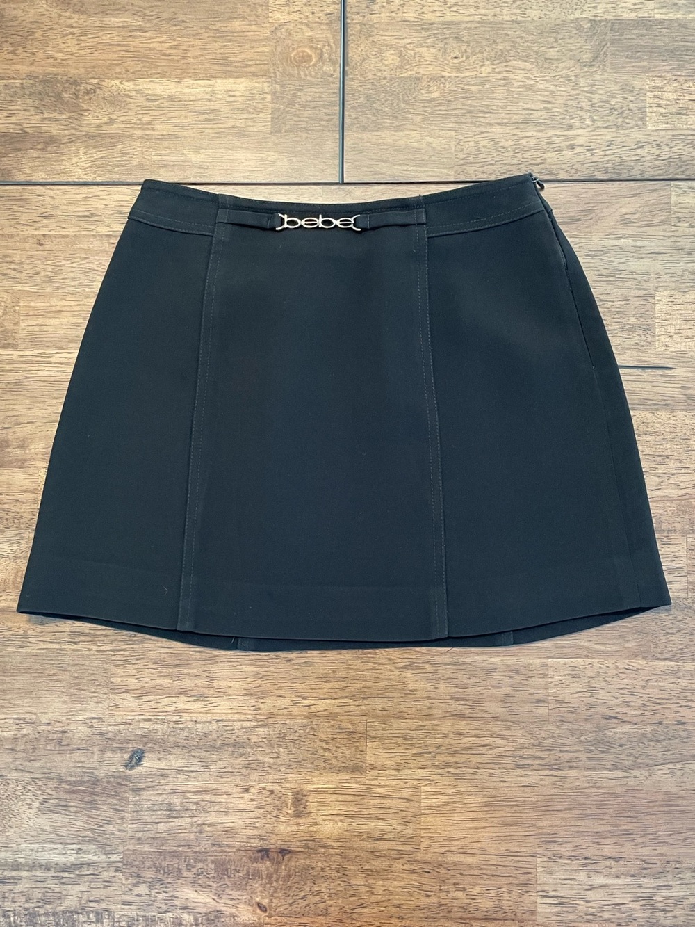 bebe Black Mini Skirt with Logo Hardware